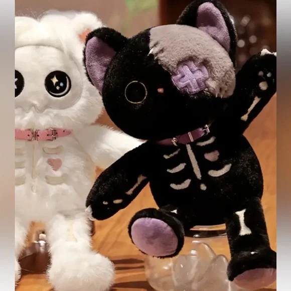 {NEW} Cute Skeleton Cat Doll Plush Toy Black - Picture 6 of 6